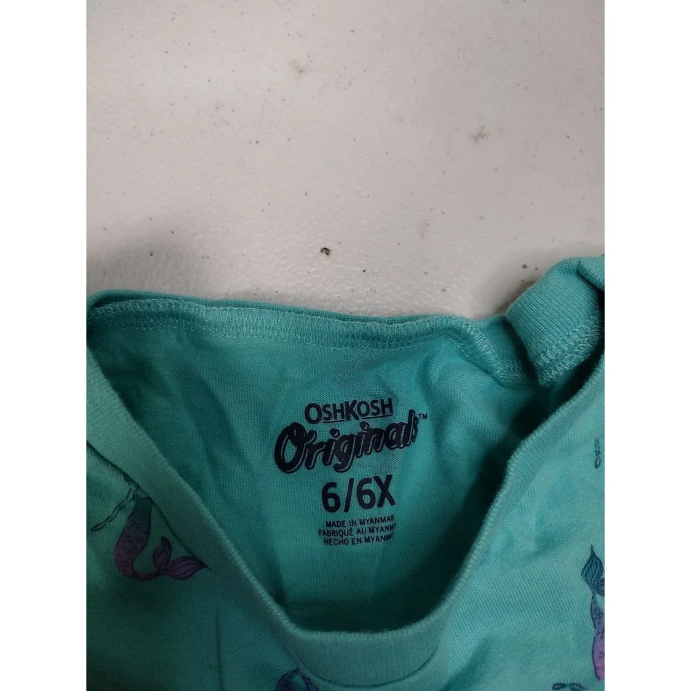 Mermaid Tee and Tie Dye Denim Shorts Set Girls 6/6X Teal White
